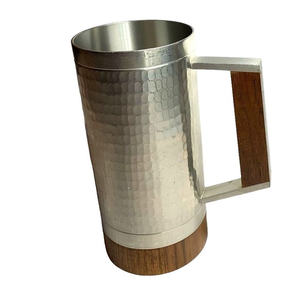 Selangor Hammered Pewter Teak Tankard Mug Royal Stein Danish Modern MidCentury - Picture 1 of 10